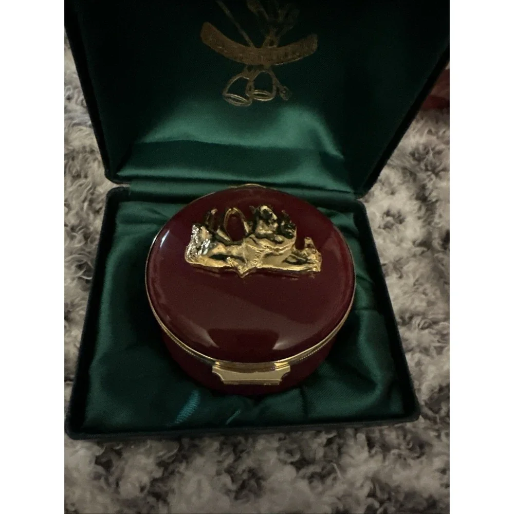 Vintage Crummels Enamels Post And Paddock Trinket Box Horse Equestrian W/Box
